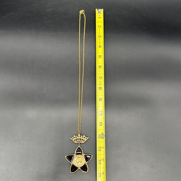 Vintage Amethyst Gripoix Glass Star Coin Brooch Pendant Necklace Julius Caesar - Picture 12 of 12